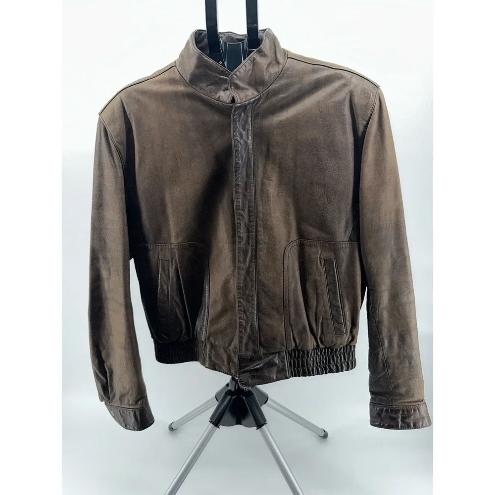 Vintage Reed Sportswear Jacket Mens 40 Brown Leather Bomber With Inner Vest 90s